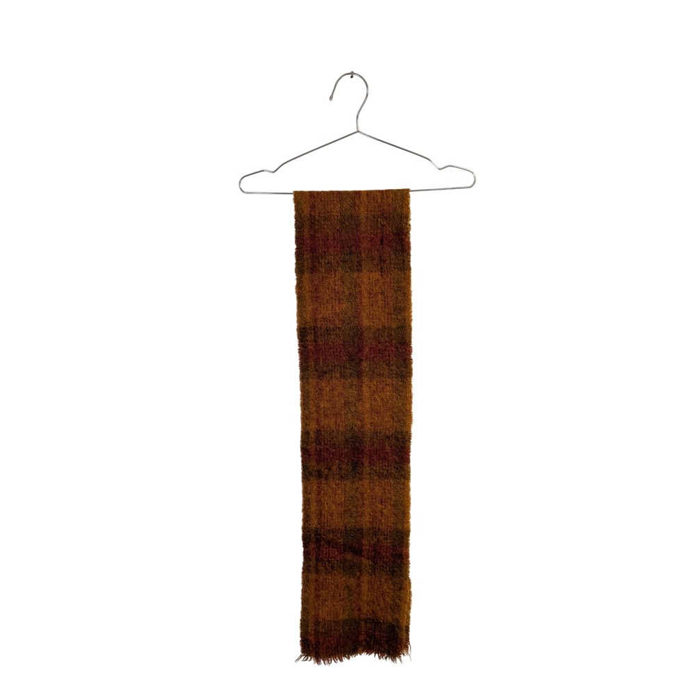 Vintage Donegal Design Scarf Mohair Wool Handwoven in Ireland Plaid Orange Red